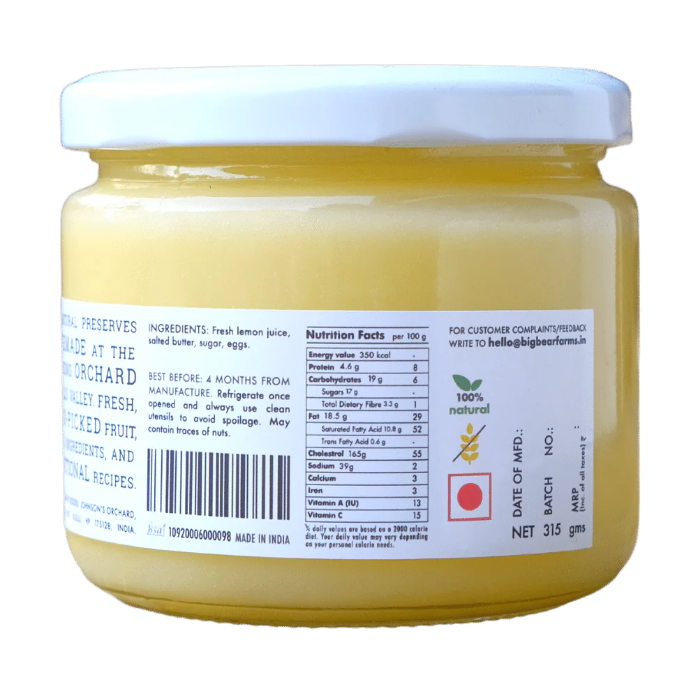 Lemon Curd - 315gms (Contains Egg) | Big Bear Farms