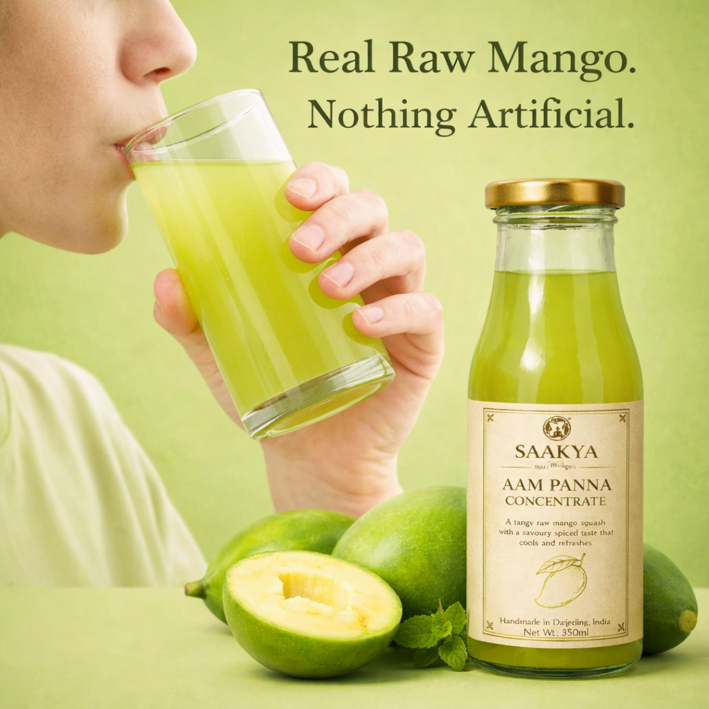 Luxury Aam Panna Concentrate (350ml, Makes 1.4ltr) | Premium Raw Mango Squash | Natural Kairi Sharbat | Summer Drink Concentrate | Mocktail & Cocktail Mixer | No Artificial Colours or Flavours | Sustainable Packaging | Saakya
