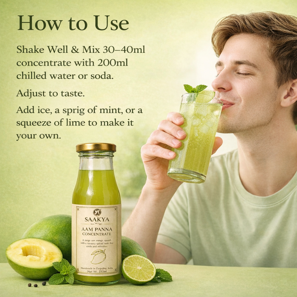 Luxury Aam Panna Concentrate (350ml, Makes 1.4ltr) | Premium Raw Mango Squash | Natural Kairi Sharbat | Summer Drink Concentrate | Mocktail & Cocktail Mixer | No Artificial Colours or Flavours | Sustainable Packaging | Saakya