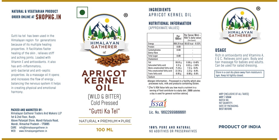 Apricot Kernel Oil 100ml | Himalayan Gatherer