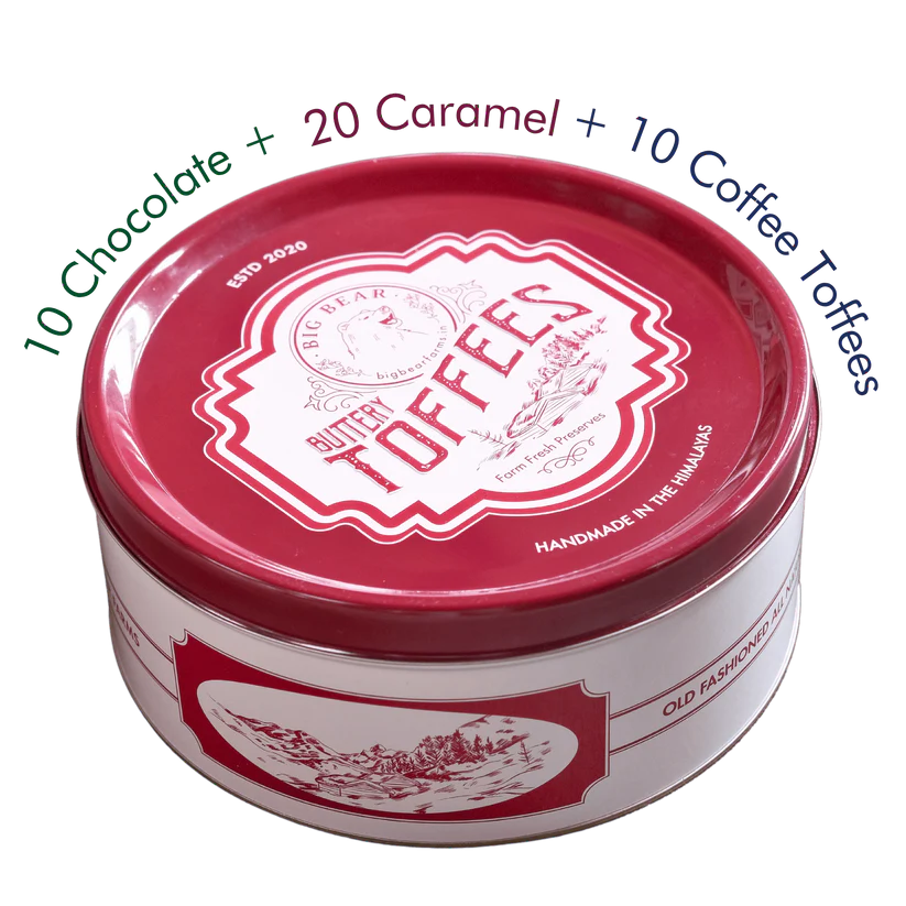 Assorted Caramel, Coffee & Chocolate Toffee Tin 600g - 40 pieces | Big Bear Farms