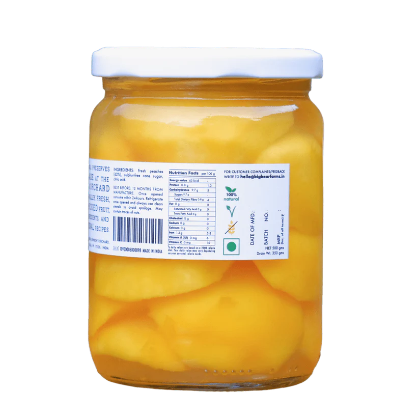 4 x PACK Bottled Peaches 500g | Big Bear Farms