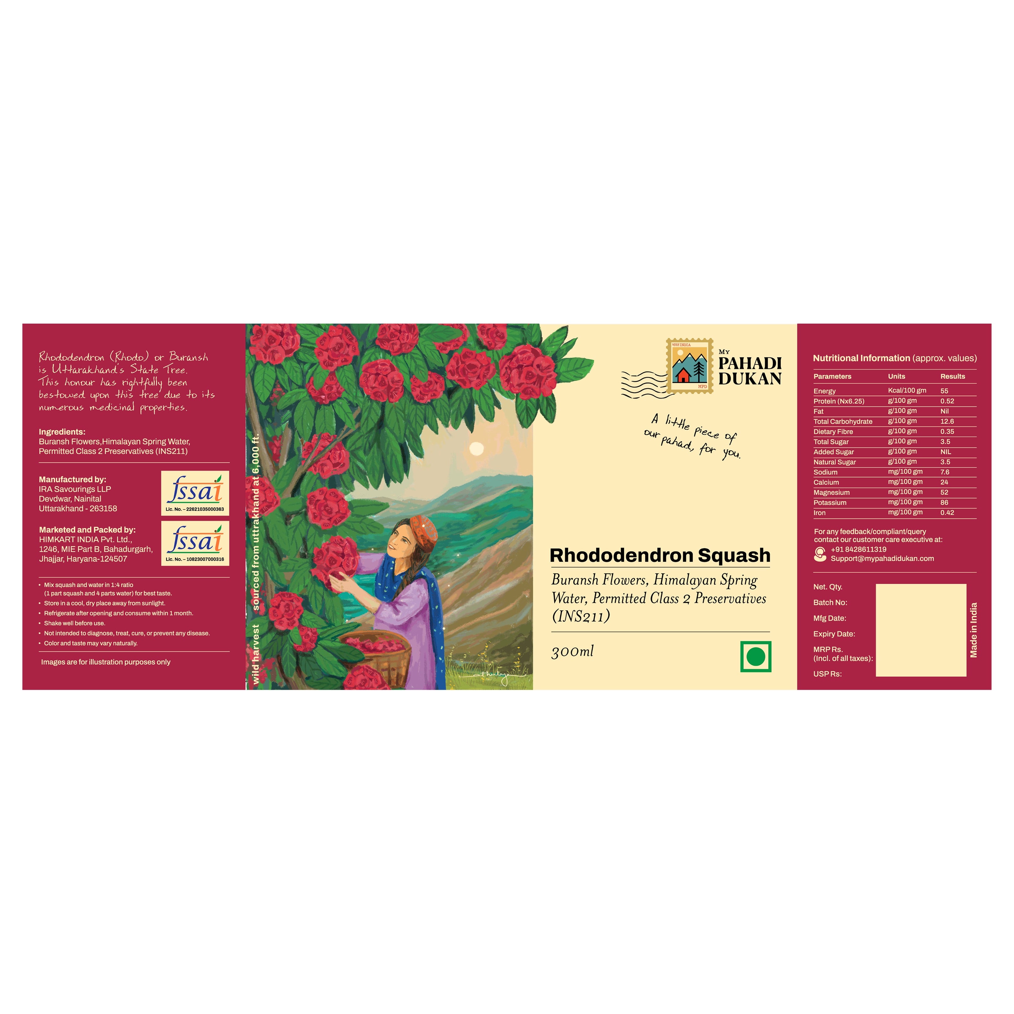Combo Strawberry Lime Squash 300ml + Buransh Rhododendron Squash 300ml | My Pahadi Dukan
