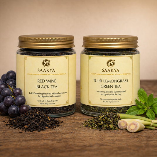 Combo Pack Red Wine Black Tea + Tulsi Lemongrass Green Tea | 50g Each | Saakya
