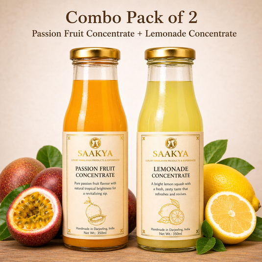 Luxury Passion Fruit + Lemonade Concentrate Squash (350ml + 350ml, Makes 2.8ltr) | Premium Fruit Squash | Sharbat | Summer Drink Concentrate | Mocktail & Cocktail Mixer | No Artificial Colours or Flavours | Sustainable Packaging | Saakya