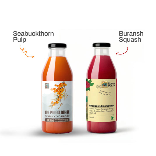 Combo Sea Buckthorn Pulp Juice (300ml) + Buransh (Rhododendron Squash) (300ml) | My Pahadi Dukan