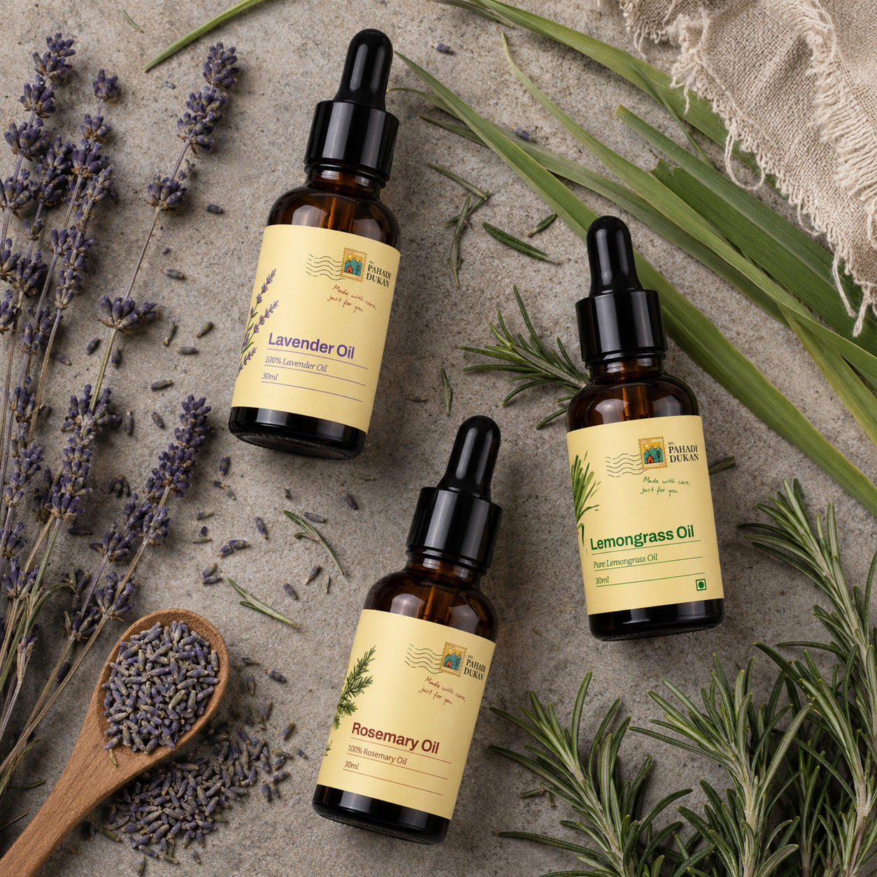 Combo Lavender Oil + Rosemary Oil + Lemongrass Oil | My Pahadi Dukan