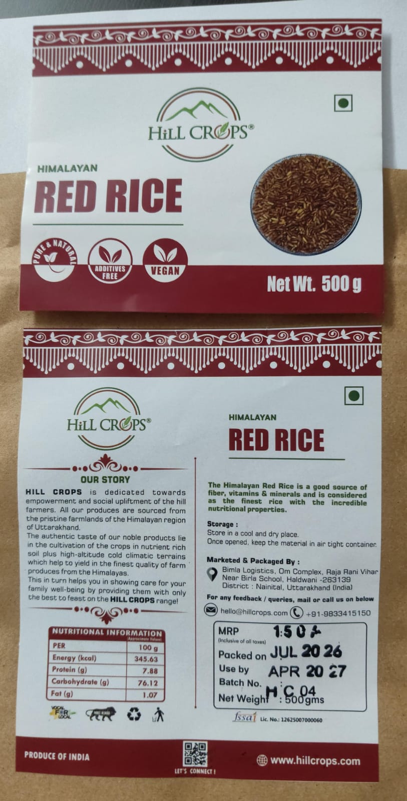 Himalayan Red Rice - 500gms | Hill Crops