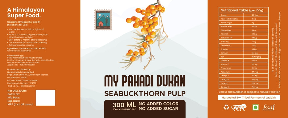 Sea Buckthorn Pulp (Juice) (Rich in Vitamin C, Omega 3,6,7 and 9 and Antioxidants) | My Pahadi Dukan