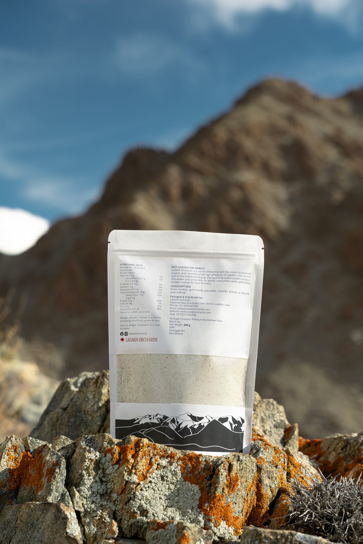 Premium Buckwheat Flour (Kuttu ka Atta) | Water-milled, Gluten-Free, Chemical-Free - 500g | Ladakh Orchards