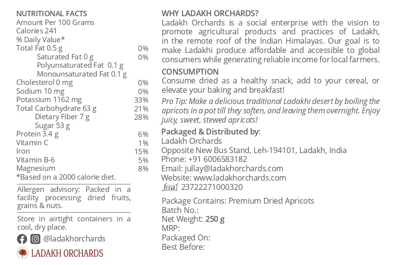 Premium Dried Apricots (Pitted and without kernels) | Ladakh Orchards