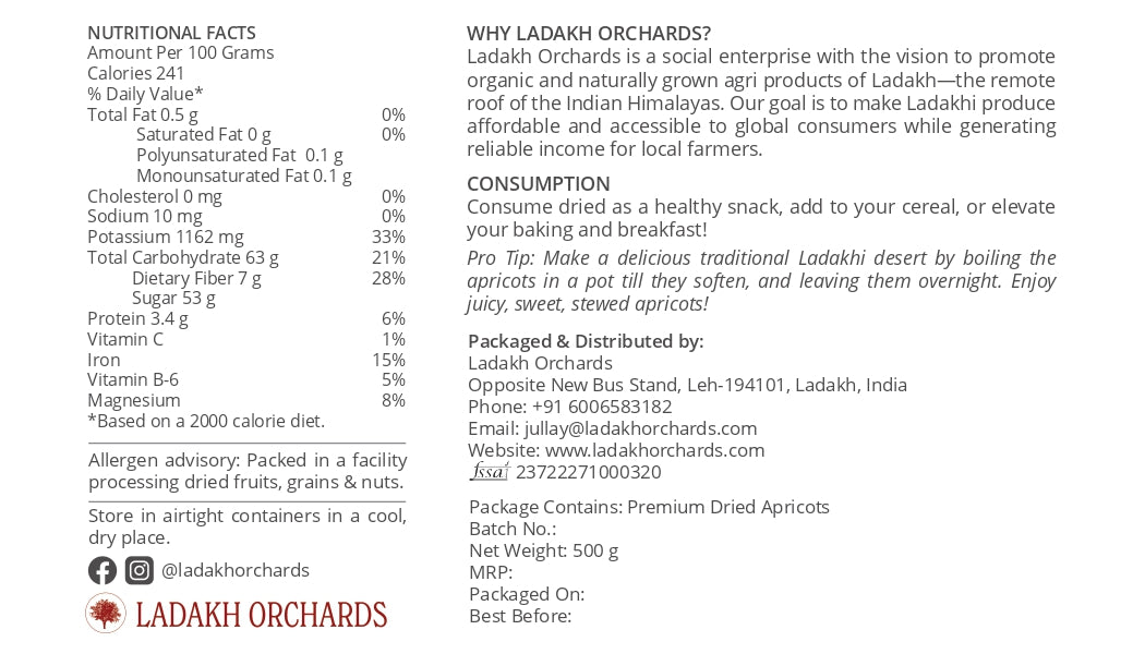 Premium Dried Apricots (Pitted and without kernels) | Ladakh Orchards