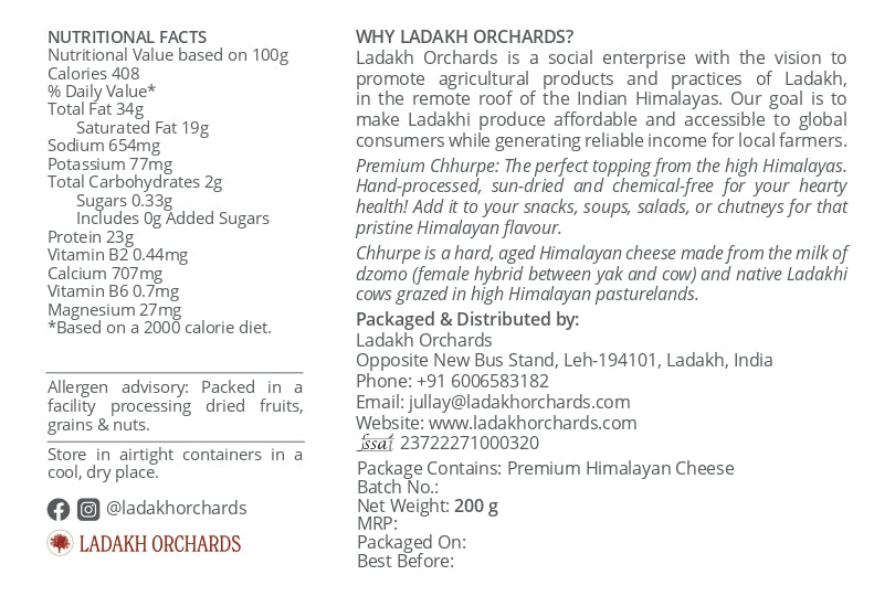 Premium Himalayan Cheese 200gms | Ladakh Orchards