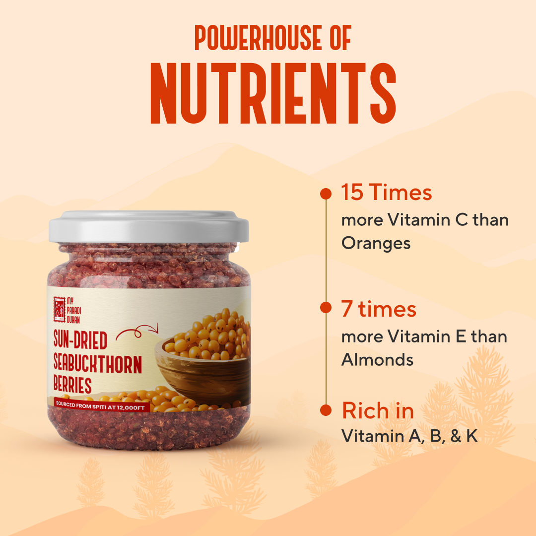 Premium Sea Buckthorn Berries (Dried Seabuckthorn) - 80gms | My Pahadi Dukan