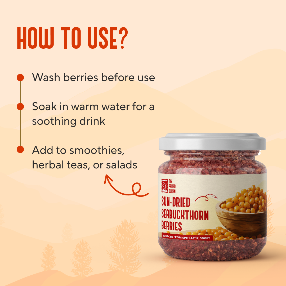 Premium Sea Buckthorn Berries (Dried Seabuckthorn) - 80gms | My Pahadi Dukan
