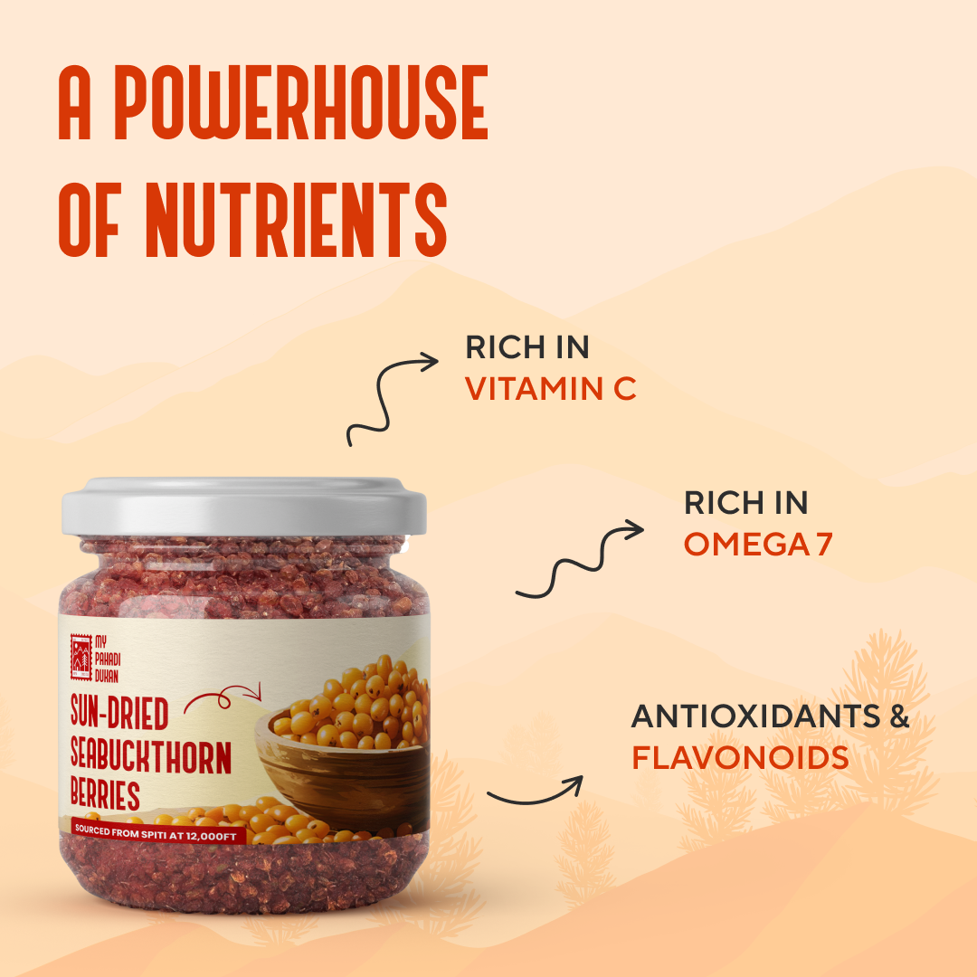 Premium Sea Buckthorn Berries (Dried Seabuckthorn) - 80gms | My Pahadi Dukan