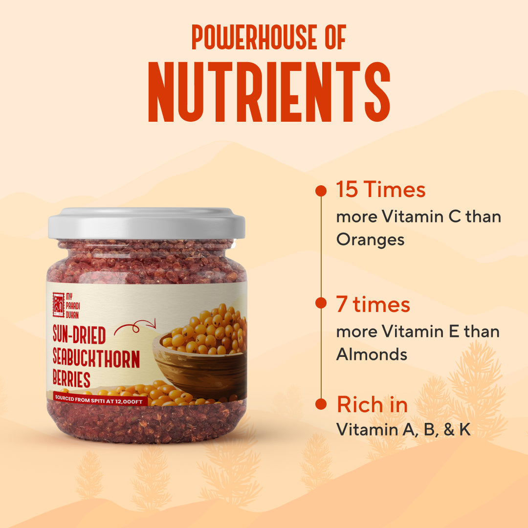 Premium Sea Buckthorn Berries (Dried Seabuckthorn) - 80gms | My Pahadi Dukan