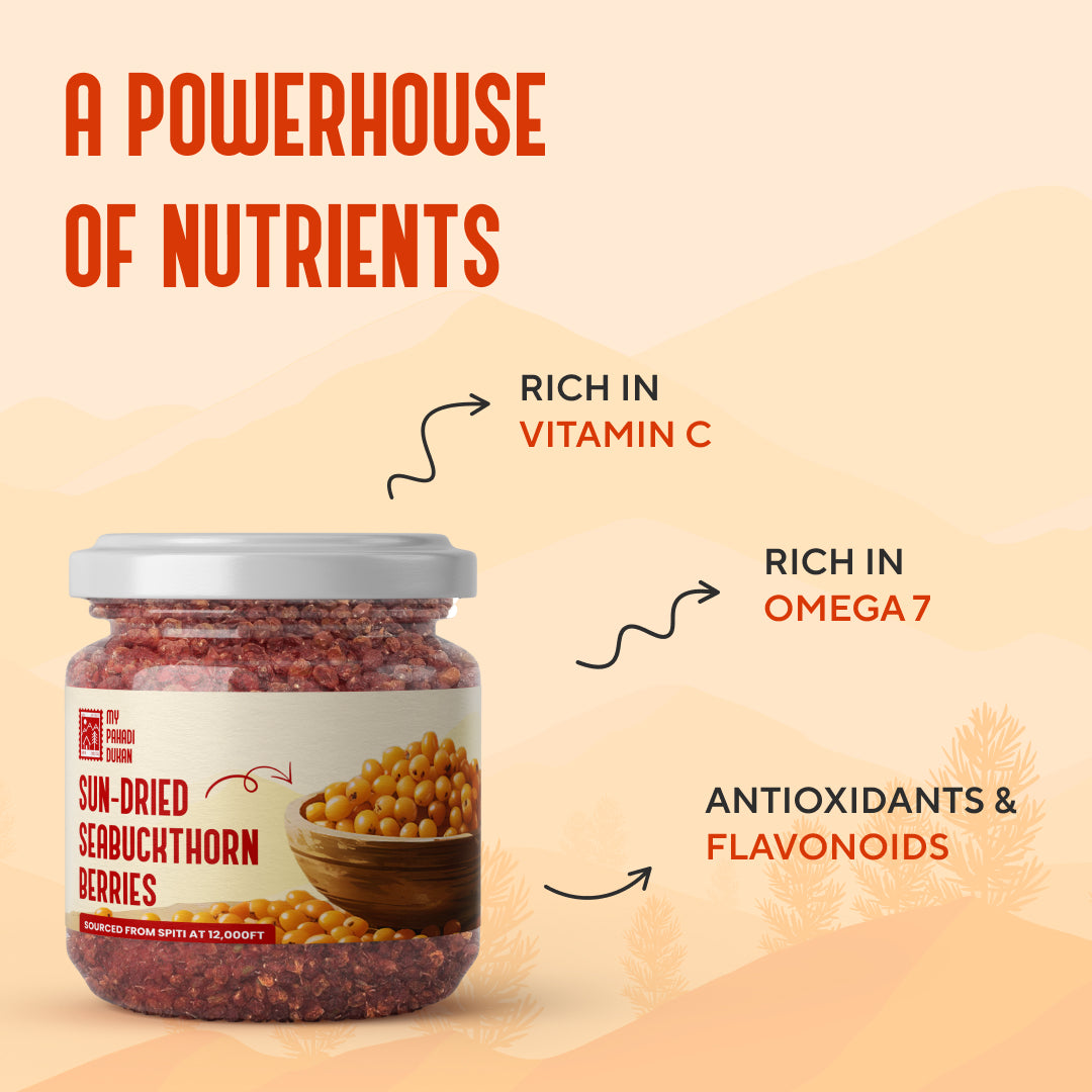 Premium Sea Buckthorn Berries (Dried Seabuckthorn) - 80gms | My Pahadi Dukan