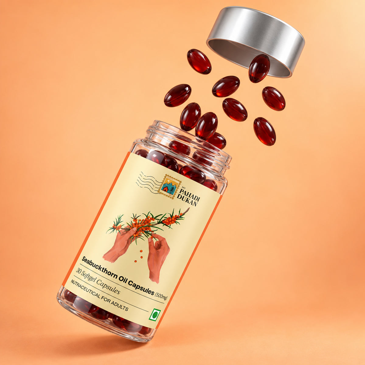 Seabuckthorn Oil Capsules (500mg Concentration) - 30 Capsules | My Pahadi Dukan