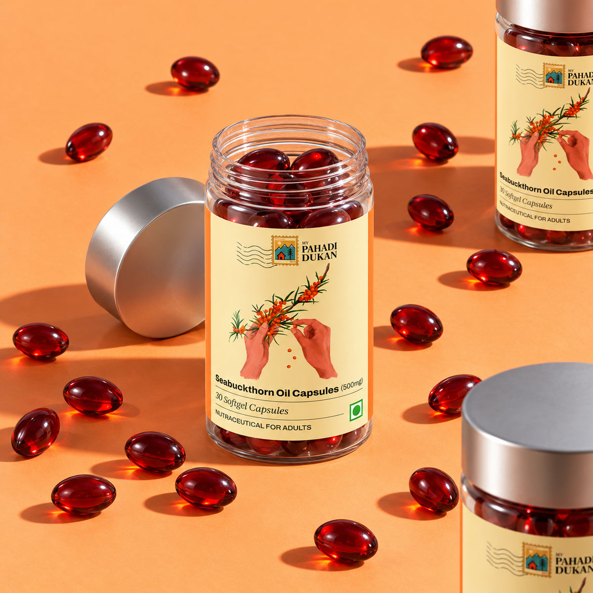 Seabuckthorn Oil Capsules (500mg Concentration) - 30 Capsules | My Pahadi Dukan