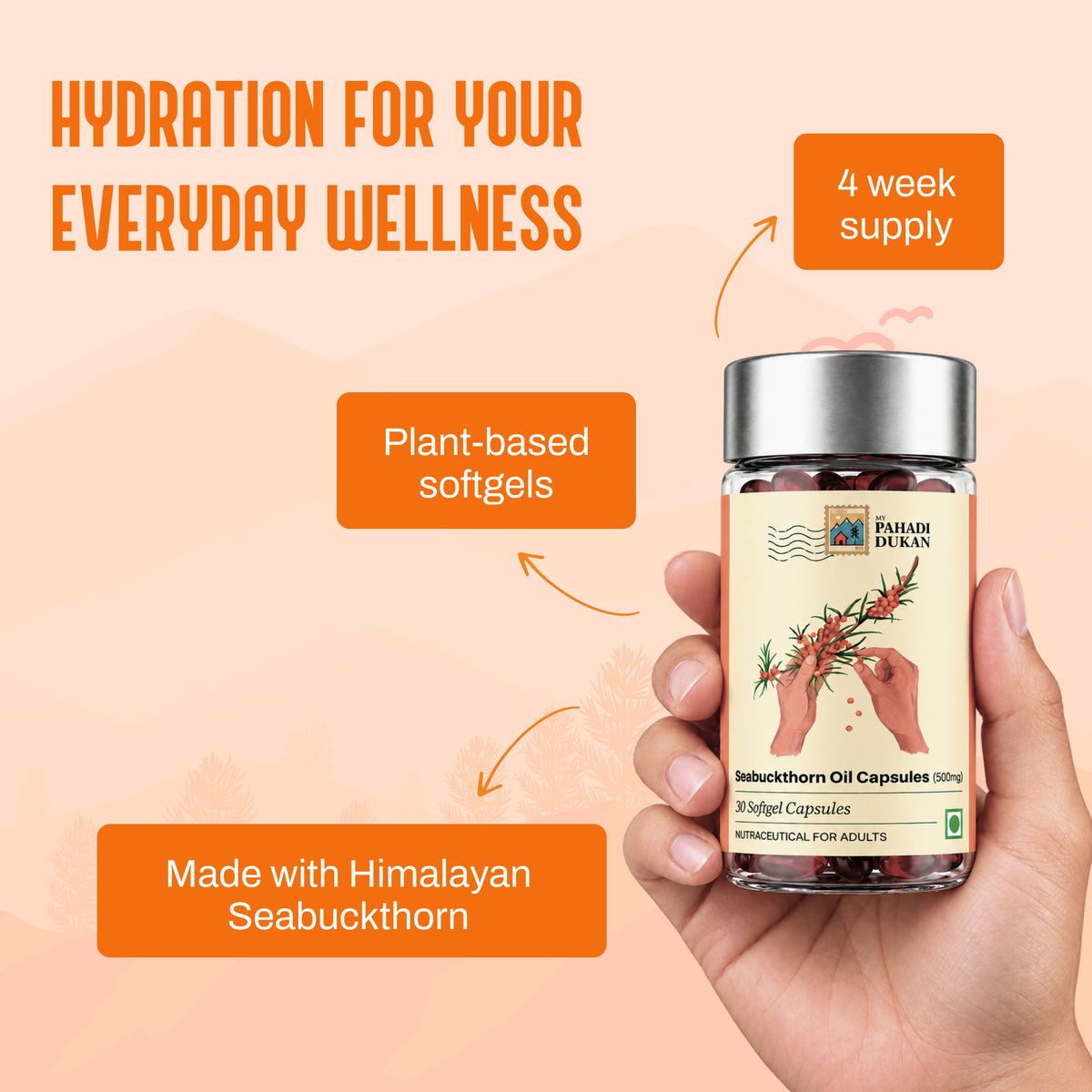 Seabuckthorn Oil Capsules (500mg Concentration) - 30 Capsules | My Pahadi Dukan