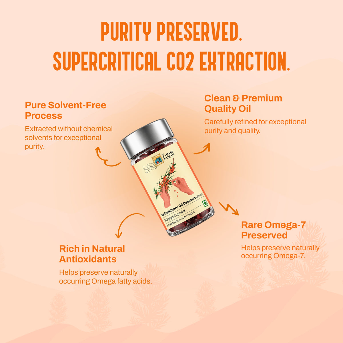 Seabuckthorn Oil Capsules (500mg Concentration) - 30 Capsules | My Pahadi Dukan