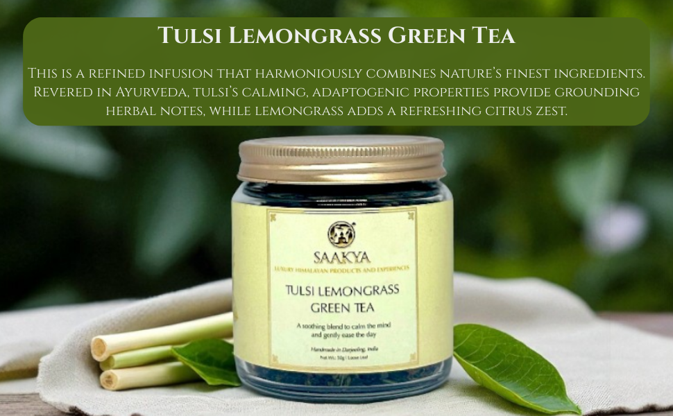 Tulsi Green Lemongrass Tea (50g, 150+ Cups) | Saakya