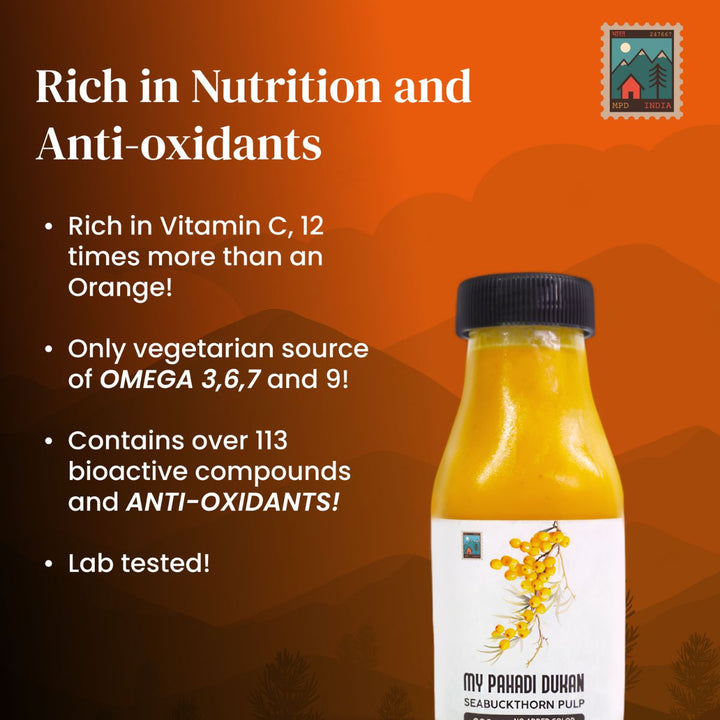 Sea Buckthorn Pulp juice (Rich in Vitamin C, Omega 3,6,7 and 9 and Antioxidants) Vegan 