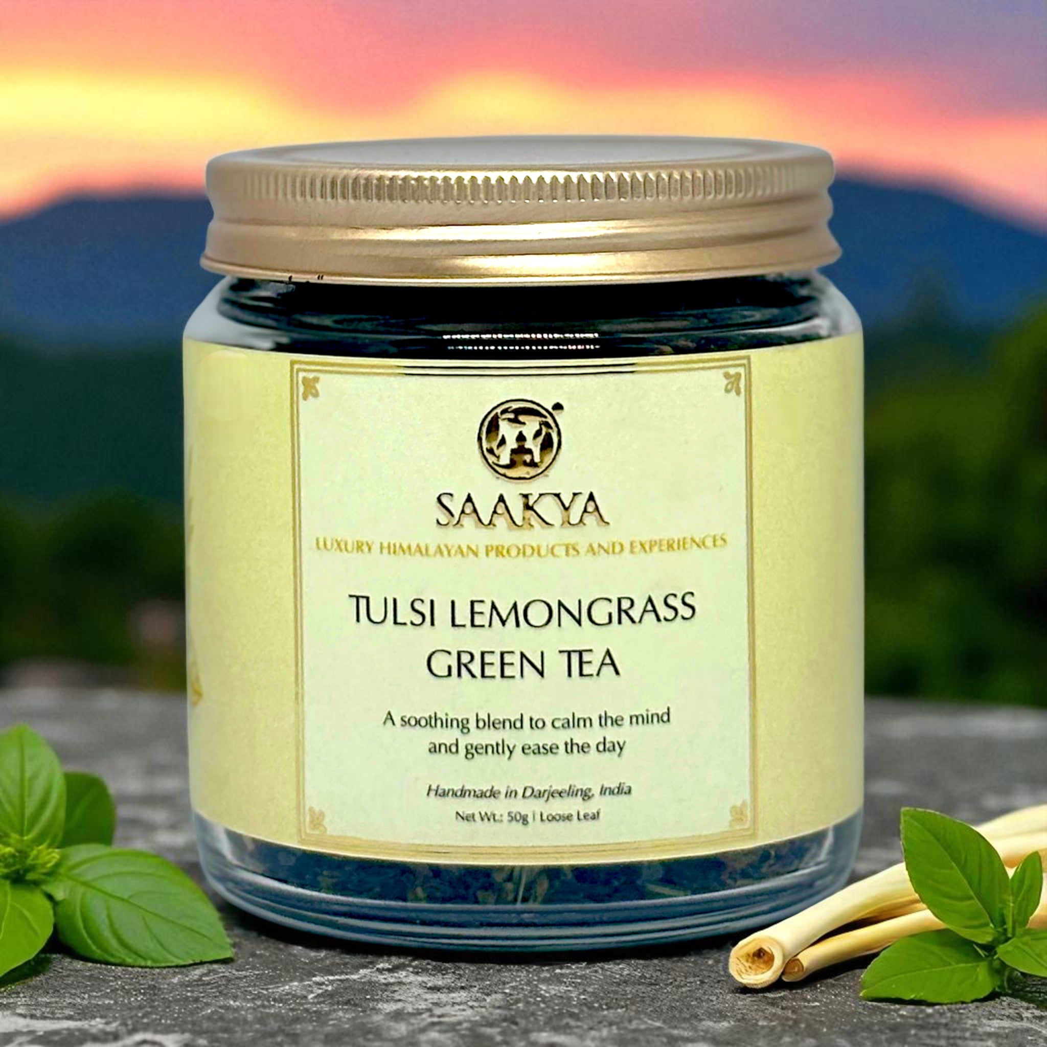 Tulsi Green Lemongrass Tea (50g, 150+ Cups) | Saakya
