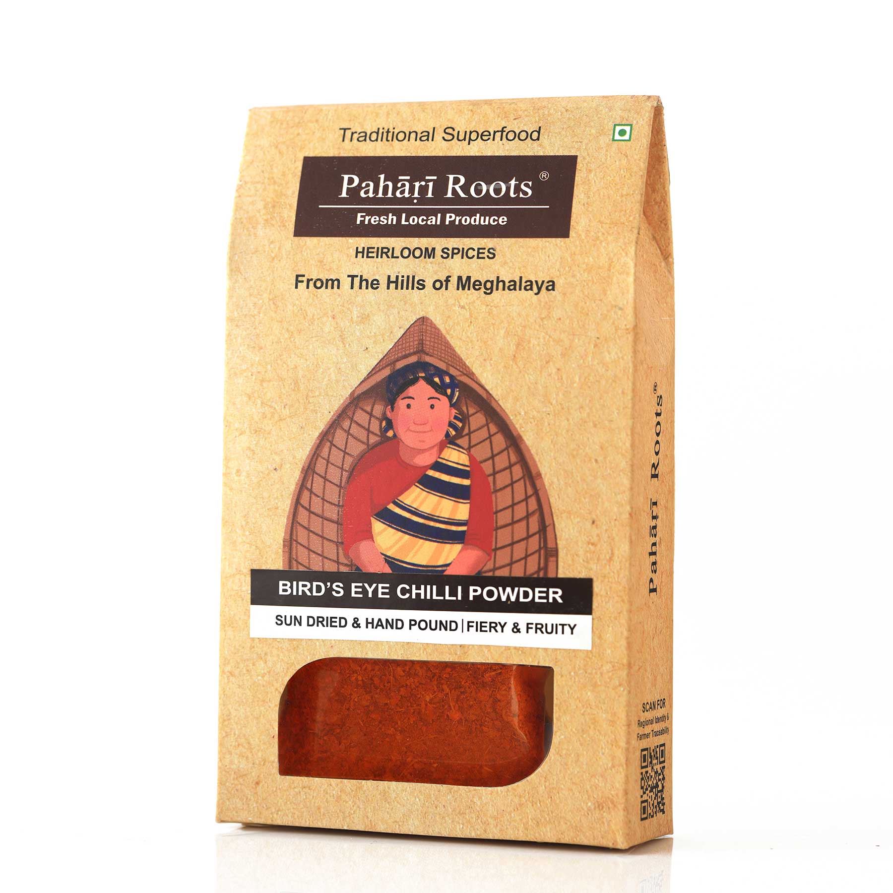 Hand Pound Bird's Eye Chilli Powder with Flakes 100gms | Pahari Roots