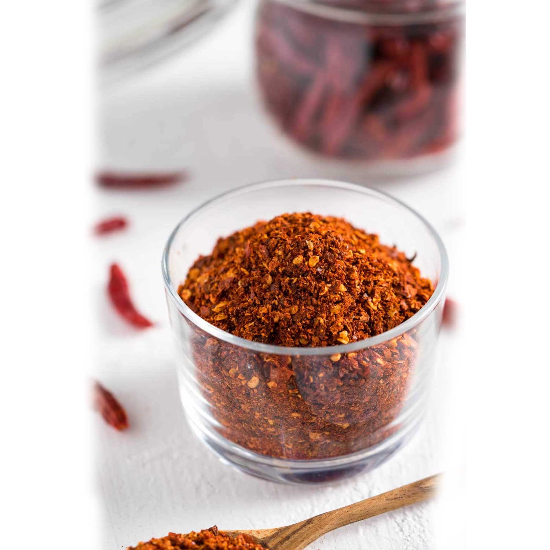 Hand Pound Bird's Eye Chilli Powder with Flakes 100gms | Pahari Roots