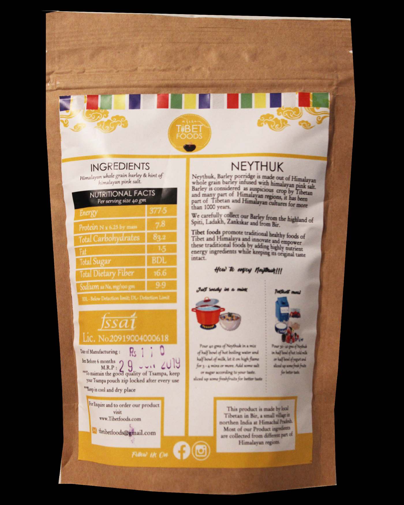 Buy Tibet Foods | Tibetan Nomadic Instant Porridge (Cereal) - Ney Thuk जौ का दलिया - Grown and Harvested at 13000 feet - My Pahadi Dukan - Online